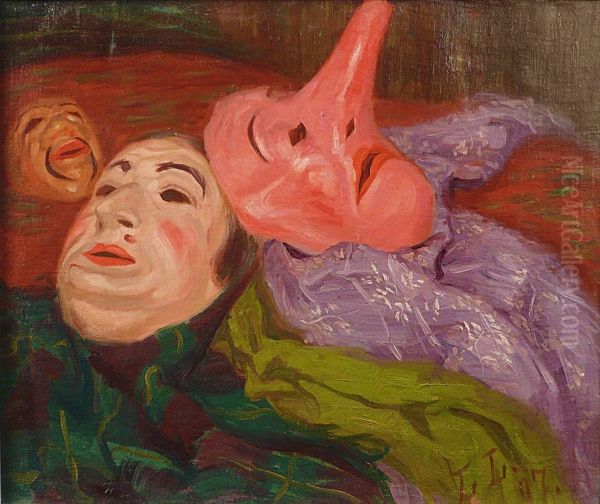 Masques Oil Painting by Raphael-Leon Le Guilloux