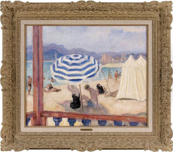 Parasol Bleu Et Tentes Oil Painting by Henri Lebasque