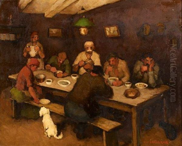 Le Repas Des Moissonneurs Oil Painting by Lucien, Luc Leclercq
