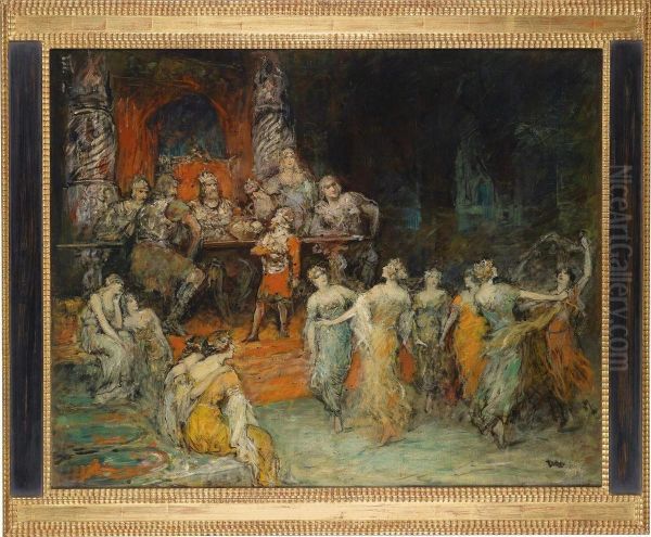 Zwergenkonig Laurin Am Hof Des Dietrich Von Bern Oil Painting by Ferdinand Leeke