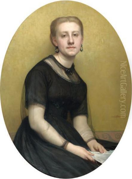 Portrait De La Femme De L'artiste Al'eventail Oil Painting by Jules Joseph Lefebvre
