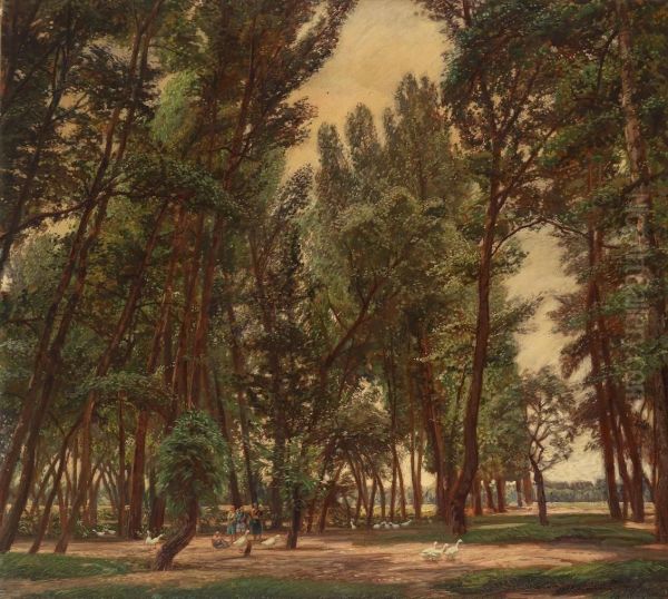Marvelling At Geese In A Lowland Forest Oil Painting by Wilhelm Legler