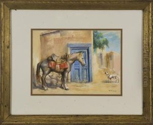 Sketch Of A Southwest Scene With Horse Anddog.