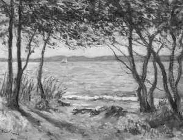 Uferlandschaft Mit Baumen An Einem See Oil Painting by Louis Lejeune