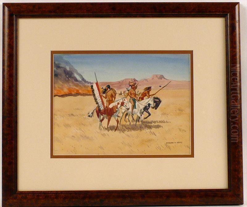 Cheyenne And Burning Brush Oil Painting by H. Reedy Leonard