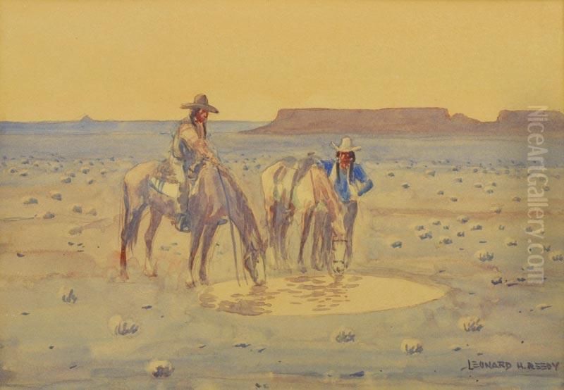 The Water Hole Oil Painting by H. Reedy Leonard