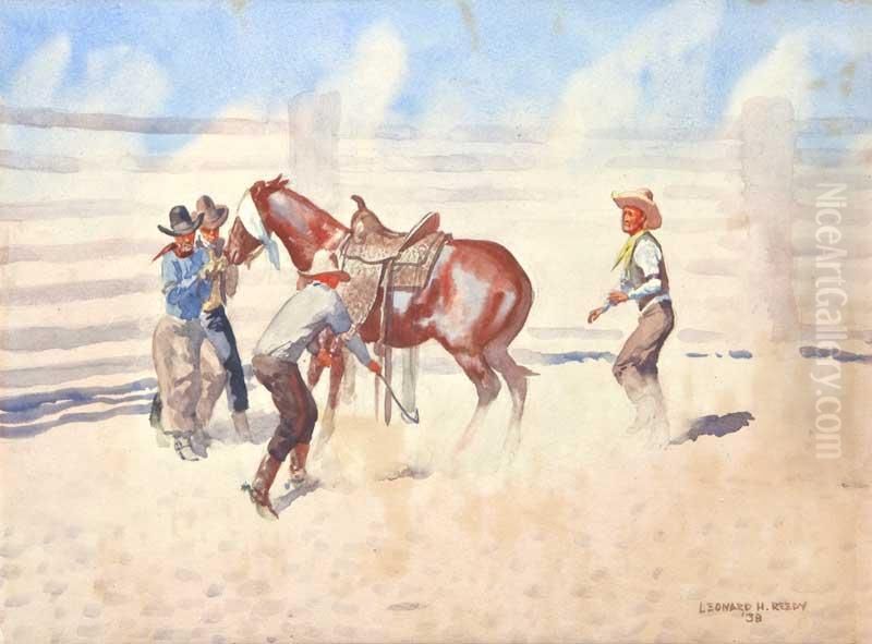 Breaking A Wild One Oil Painting by H. Reedy Leonard