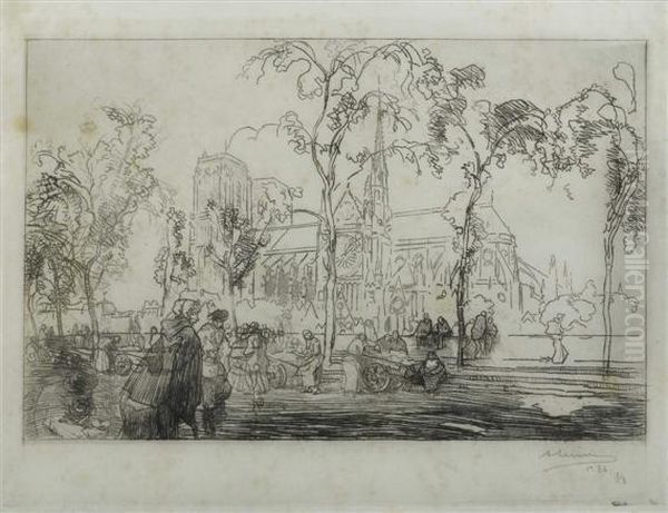 Blick Auf Notre Dame In Paris Oil Painting by Auguste Louis Lepere