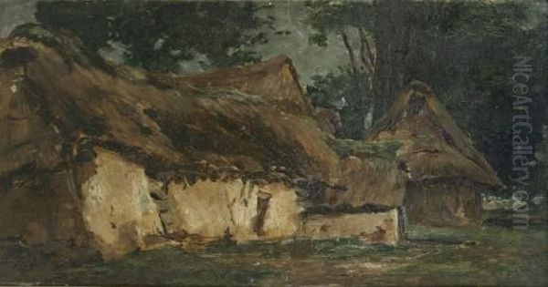 Chaumieres Dans La Foret. Oil Painting by Ludovic Lepic