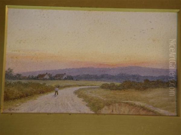 Landscape With Figure On Acountry Oil Painting by John Furley Lewis