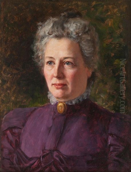 Woman Wearing Lilac Oil Painting by Arvid Liljelund