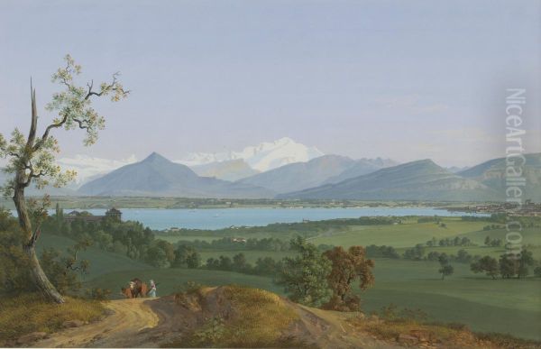 Vue Du Mont-blanc, Des Montagnes Environments, Et De Geneve, Pris Depuis Morillon Oil Painting by Jean Antoine Linck