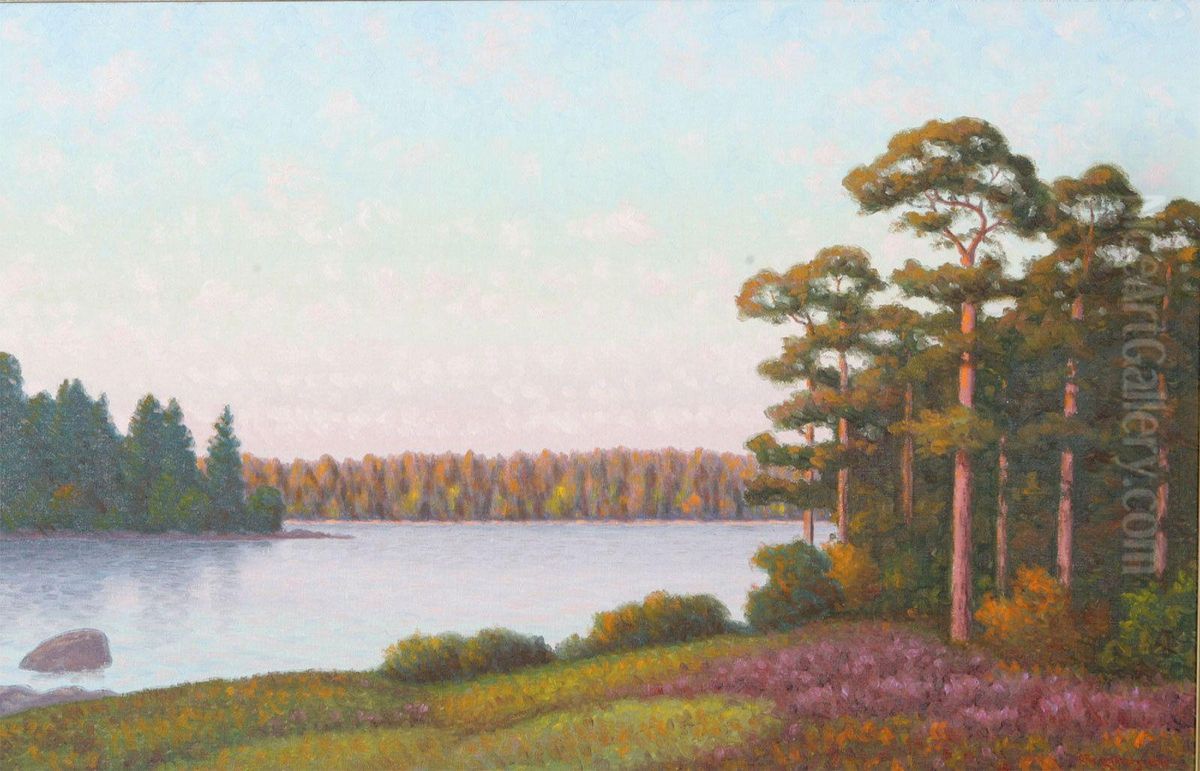 Vattendrag I Solnedgang Oil Painting by Otto Lindberg