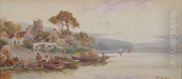 Village At Water's Edge Oil Painting by Walker Stuart Lloyd