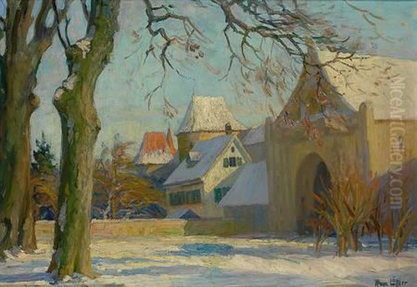 Stadt Im Winter (regensburg?) Oil Painting by Franz Loffler