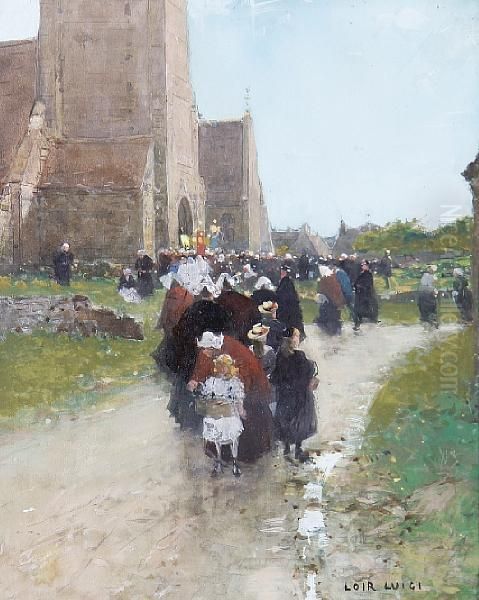 Sunday Morning, Brittany Oil Painting by Luigi Loir