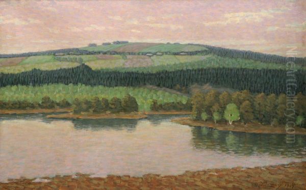 Insjolandskap Oil Painting by Anders Loman