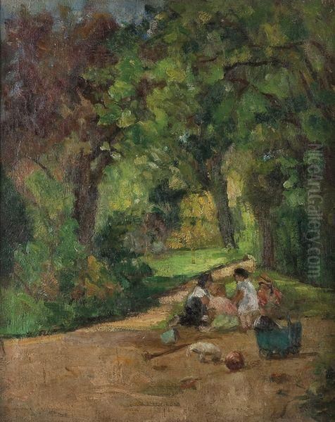 Petite Famille Au Parc Oil Painting by Jeanne Lourier