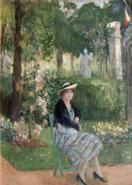 Jeune Femme Assise Dans Un Parc Oil Painting by Jeanne Lourier