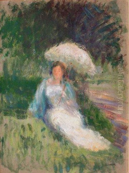 Jeune Femme A L'ombrelle Oil Painting by Jeanne Lourier