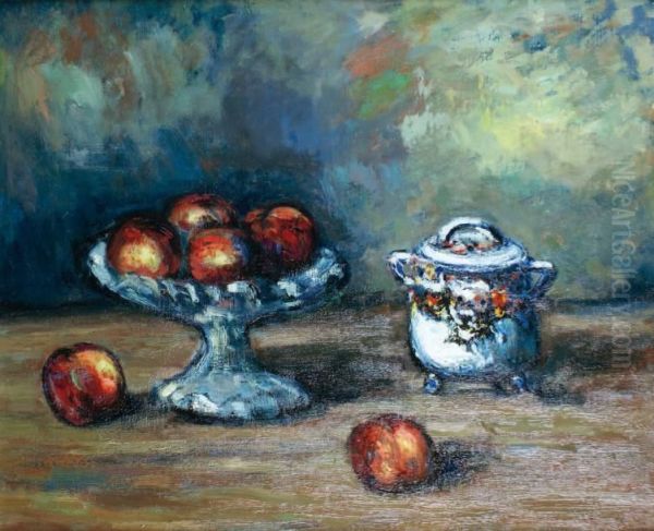 Nature Morte Aux Peches Oil Painting by Maurice Louvrier