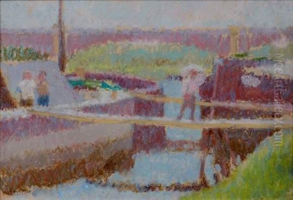 Personnage Sur Une Passerelle Oil Painting by Maurice Louvrier