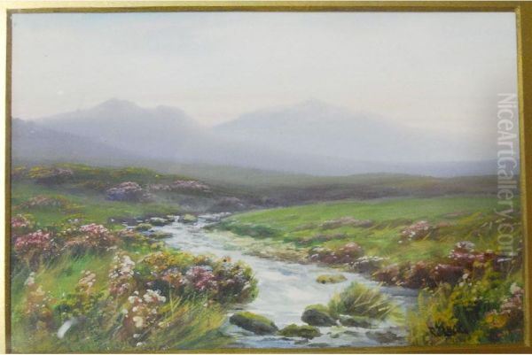 Scottish Landscape With Tumblingriver Oil Painting by Robert James Lugg