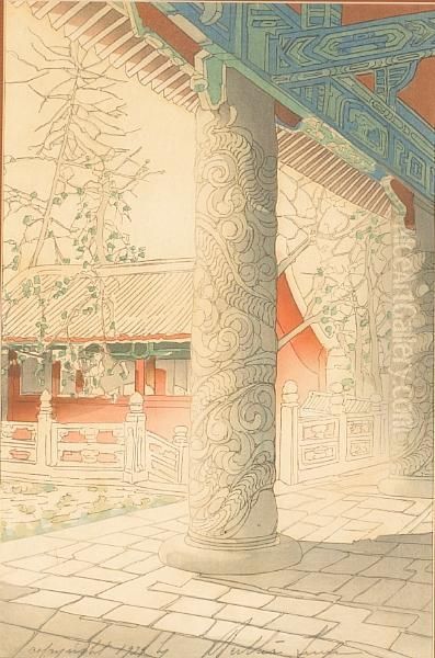 Chufu, Birthplace Of Confucius; Confuciustemple Oil Painting by Bertha Boynton Lum