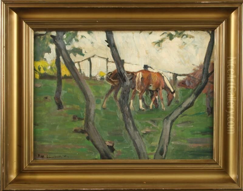 Grasende Pferde Auf Der Weide Oil Painting by Franz Martin Lunstroth