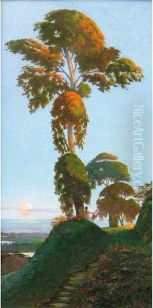 Homme Jouant De La Lyre Sous Un Arbre Oil Painting by Andre Pierre Lupiac