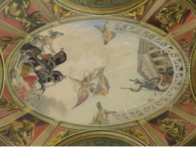 Projet De Decor De Plafond. Gouache, Signee En Bas A Gauche. 46 X 61 Cm. 300?/?400 E Oil Painting by Andre Pierre Lupiac