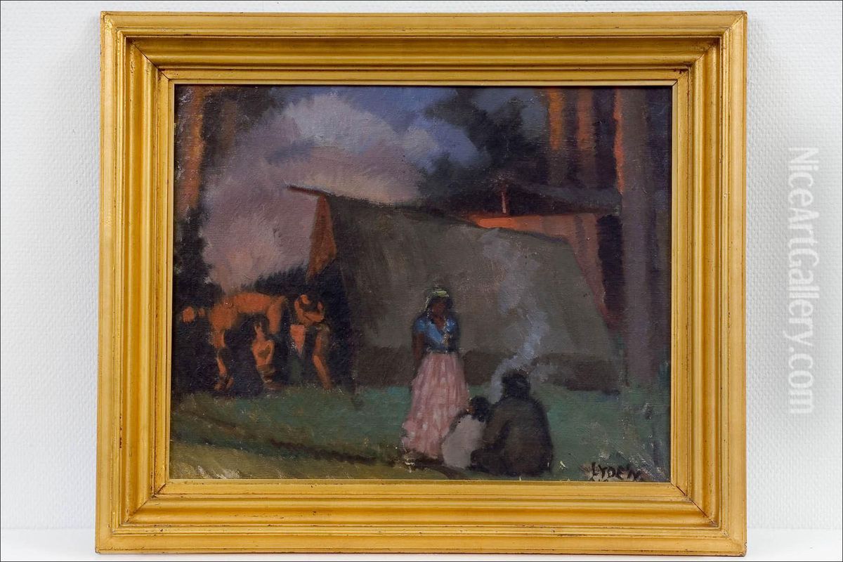 Mustalaisleiri - Zigernarlager. Oil Painting by Edvin Lyden