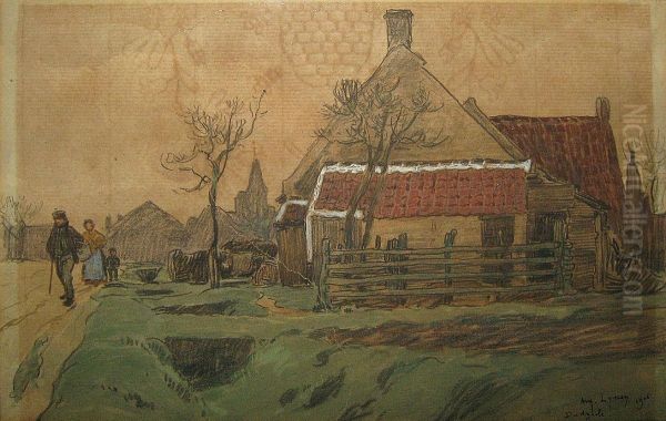 Dorpsgezicht. Oil Painting by Amedee Ernest Lynen