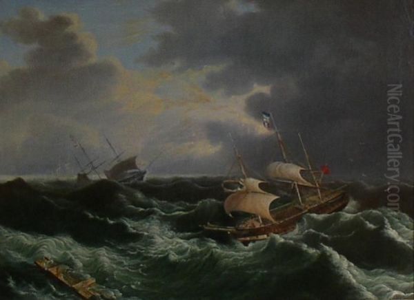 Yachts In A Stormy Sea, Oilon Canvas Oil Painting by John Lynn