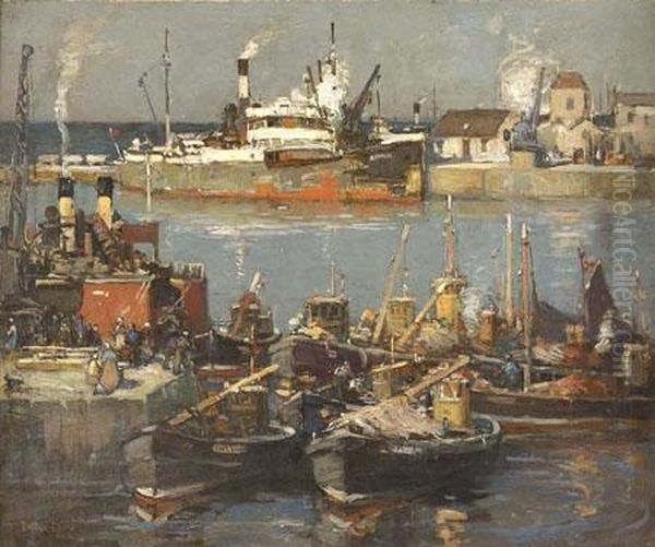 Ayr Harbour Oil Painting by Thomas Bonar Lyon