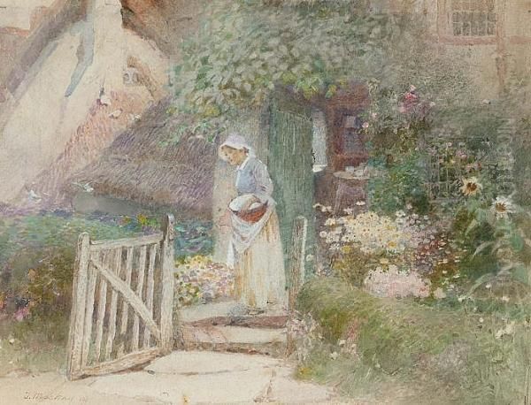 A Cottage Garden Oil Painting by Thomas Mackay