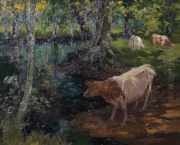 Cows By A River Oil Painting by James MacLaren