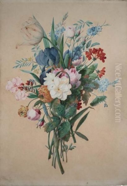 Un Bouquet De Fleurs Avec Des Tulipes, Des Iris Et Des Roses Oil Painting by Maestro Delle Residenze Sabaude