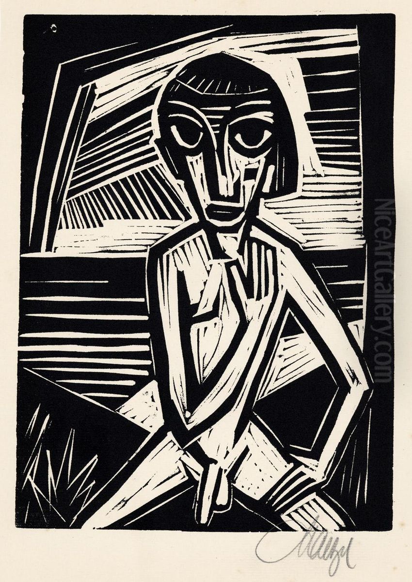 Sitzender Knabenakt Oil Painting by Emil Maetzel