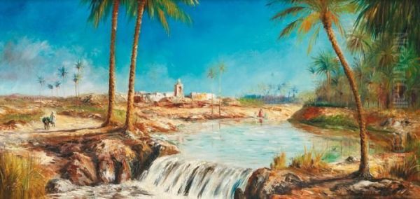 Village Au Bord D'un Oued. Oil Painting by Louis Maisonneuve
