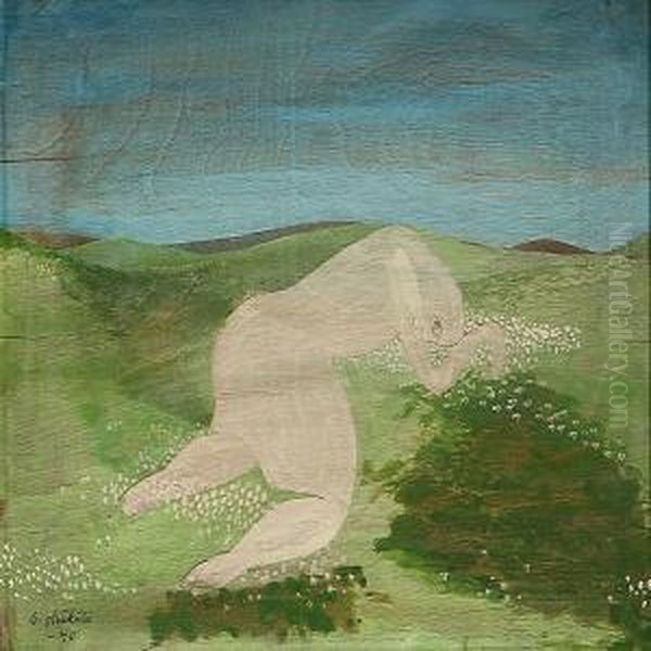 Figure In A Scenery Oil Painting by Otto Makila
