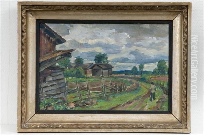 Katinalankyla, Hattula. Oil Painting by Arvo Makkonen
