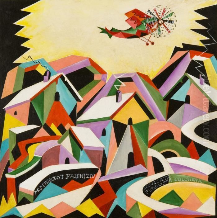 Nevicata Futurista Colorata Oil Painting by Fabrizio Marconi