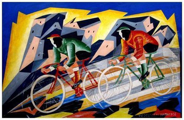 Ciclisti Futuristi Oil Painting by Fabrizio Marconi