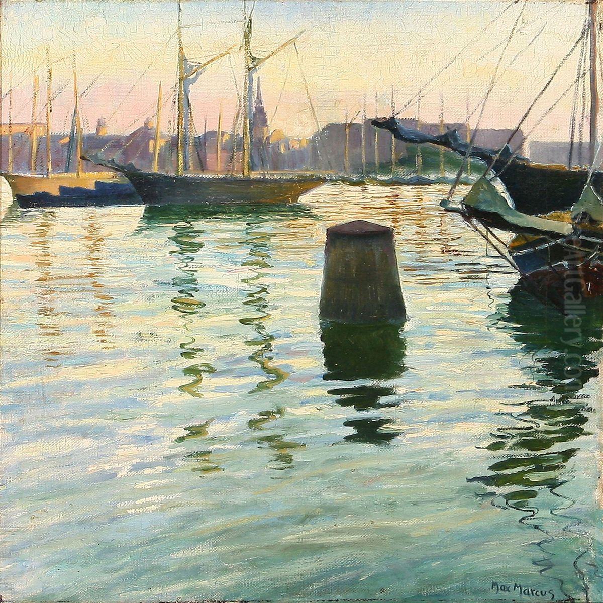 Harbour Scenery, Presumably Stockholm Oil Painting by Max Marcus