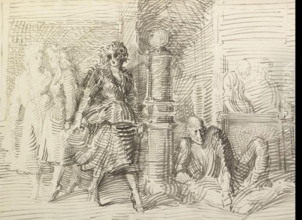 On The Street Corner Oil Painting by Reginald Marsh
