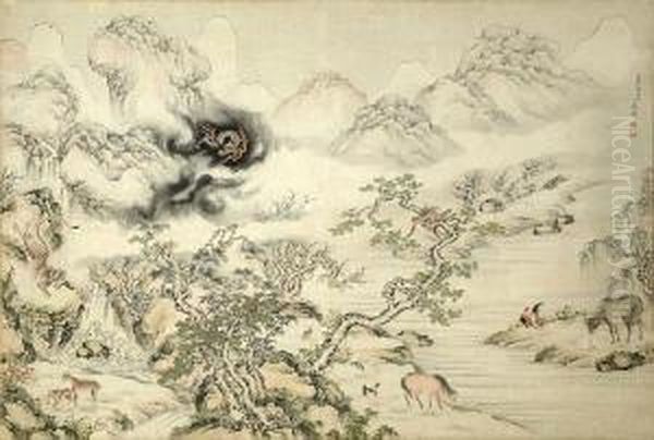 Twelve Zodiac Animals Oil Painting by Okyo Maruyama