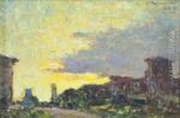 Paesaggio Al Tramonto Oil Painting by Giuseppe Mascarini