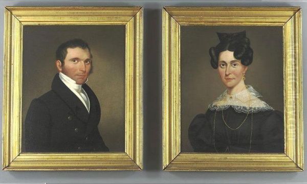 A Pair Of Portraits: Lydia Bigley Of Newport, Rhode Island And Her Husband Oil Painting by Sanford Mason
