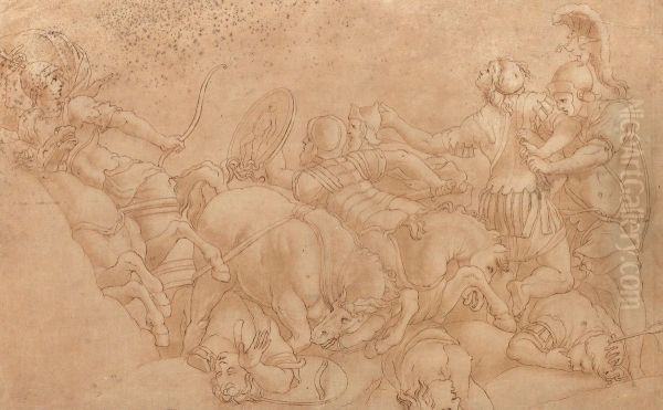 Antik Stridsscen Oil Painting by Louis Masrelier